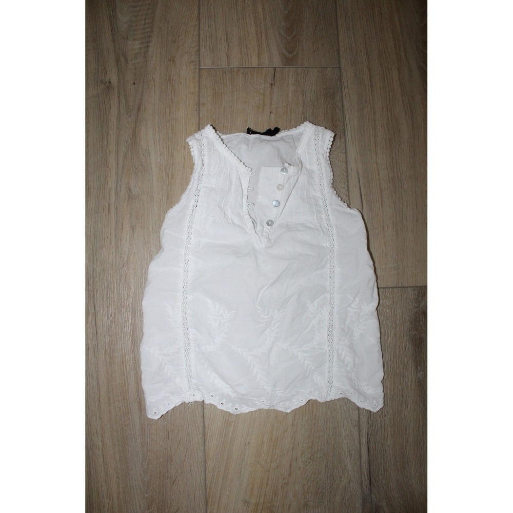 Monoprix Girls White Embroidered Lace Sleeveless Blouse Eyelet Hem Size 8